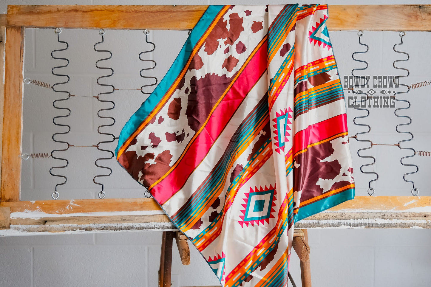 Women's scarf, Western Accessories, Western Apparel, Western Wholesale, western wild rags, cowboy rags, cowboy scarf, Wholesale Accessories, Wholesale Apparel, colorful wild rags, bright wild rags, aztec wild rag, aztec and cow print, cow print wild rag