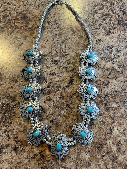 Turquoise  Concho with Navajo Pearls