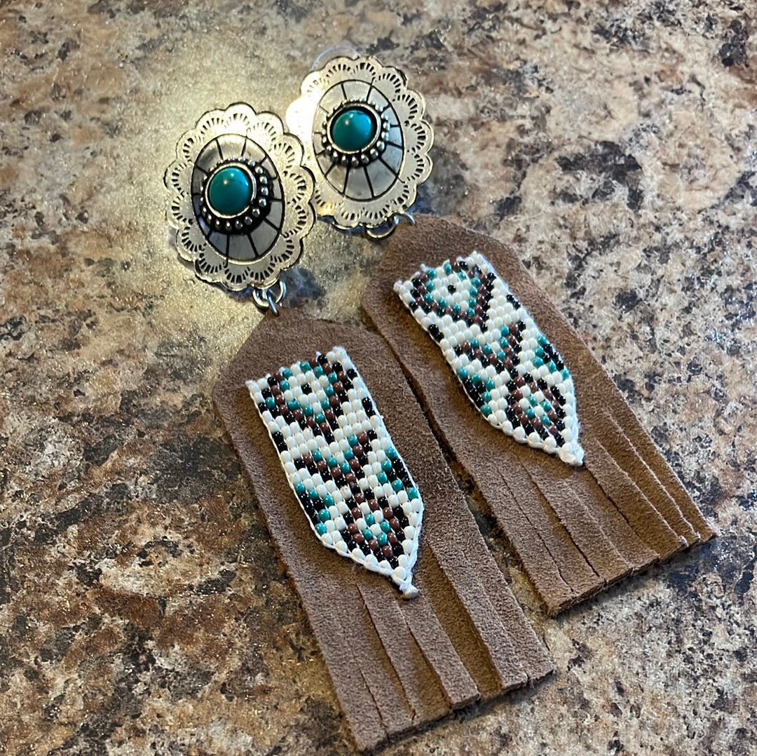 Turquoise Concho Seed Bead tan