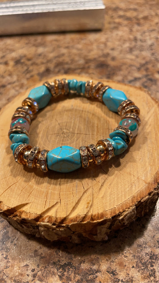 TURQUOISE STRETCH BRACELET-SILVER TRIM